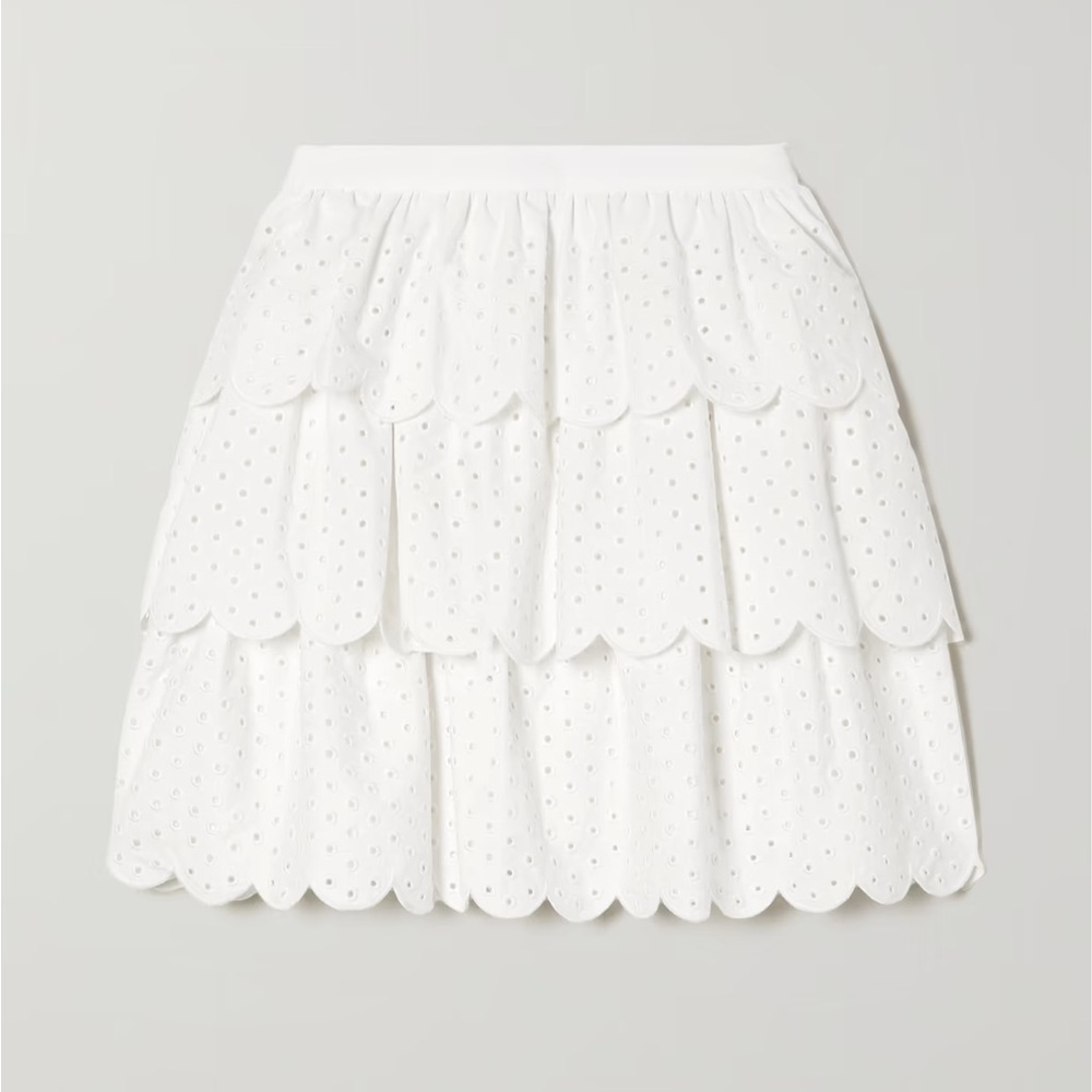 Brand New Jason Wu Scalloped Tiered Eyelet Mini Skirt I’m White Size 2 - Picture 8 of 12